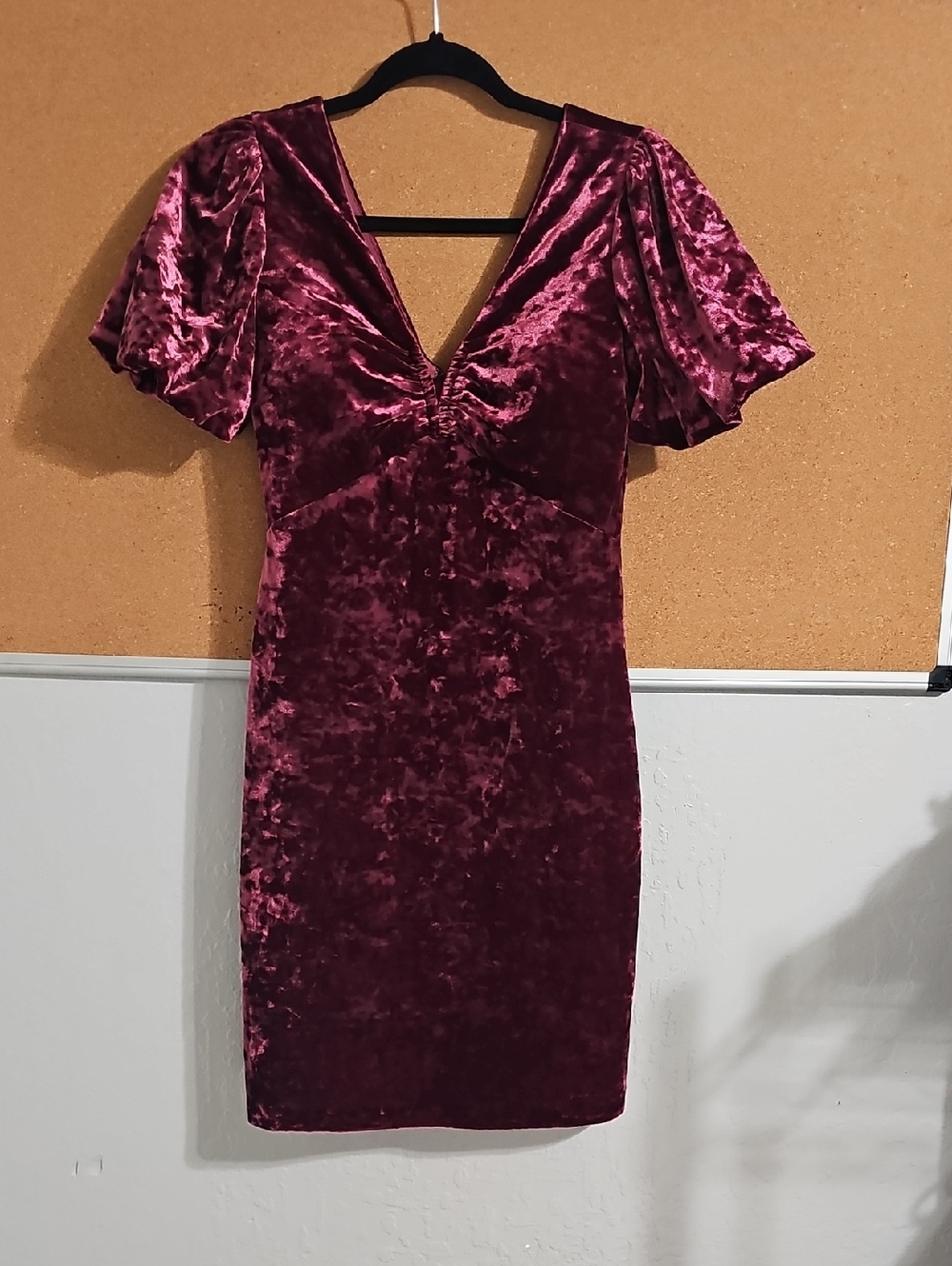 Guess Velvet V-Neck Mini Dress in Deep Burgundy